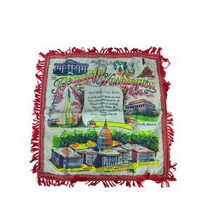 Beautiful Washington Souvenir Throw Pillow Case Red Fringe Capitol Monuments USA